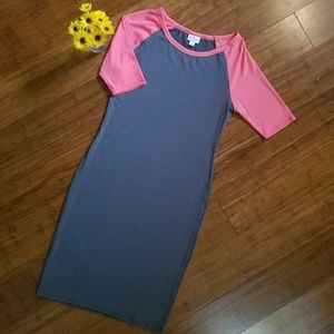 LuLaRoe Julia Dress pink & gray colorblock dress
